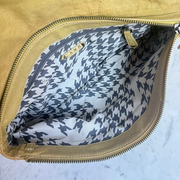 L.A.M.B. Embossed Leather Suede Clutch Bag Yellow Tan Lime Green Y2K - Picture 8 of 14